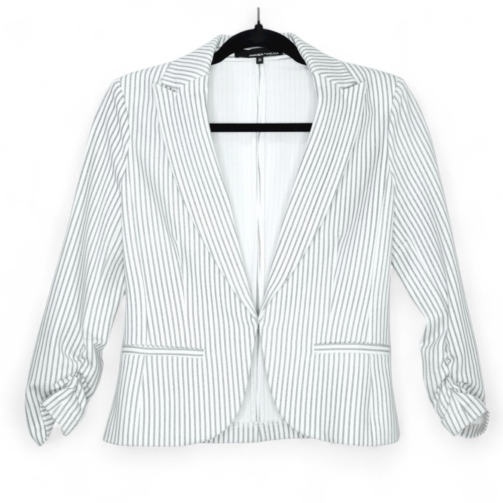 Amanda & Chelsea White Pinstripe Blazer